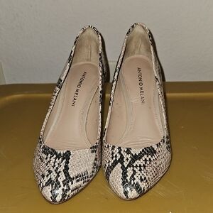 Antonio Melani Black and Cream Snakeskin Heels